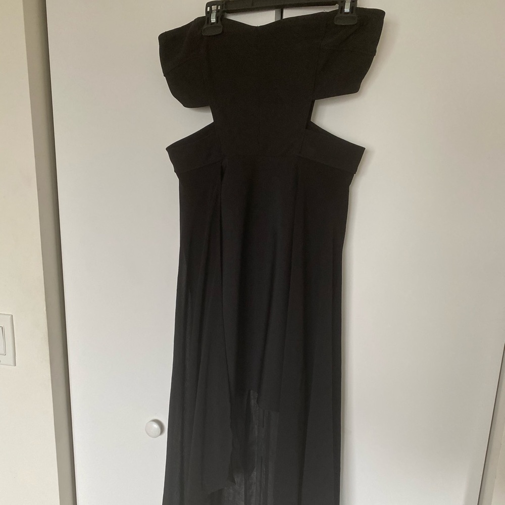 Sexy Black Pencil dress with waist “sheer cape”
